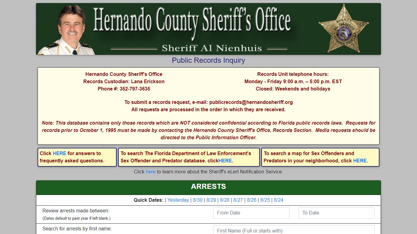 Hernando County Sheriff's Public Records Inquiry