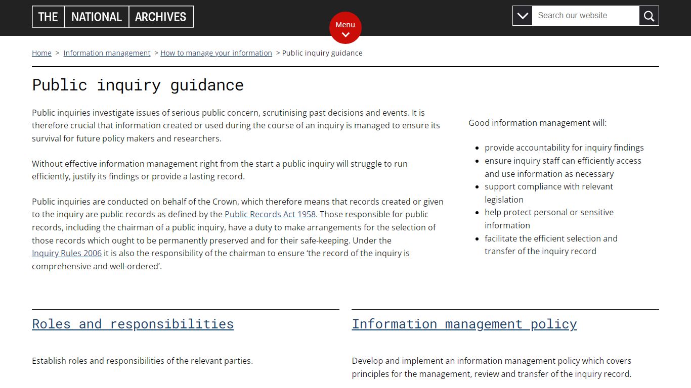 Public inquiry guidance - The National Archives